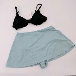 Andie Swim Santorini Black Top + Skirted Bottom Swimsuit Bikini Size Small